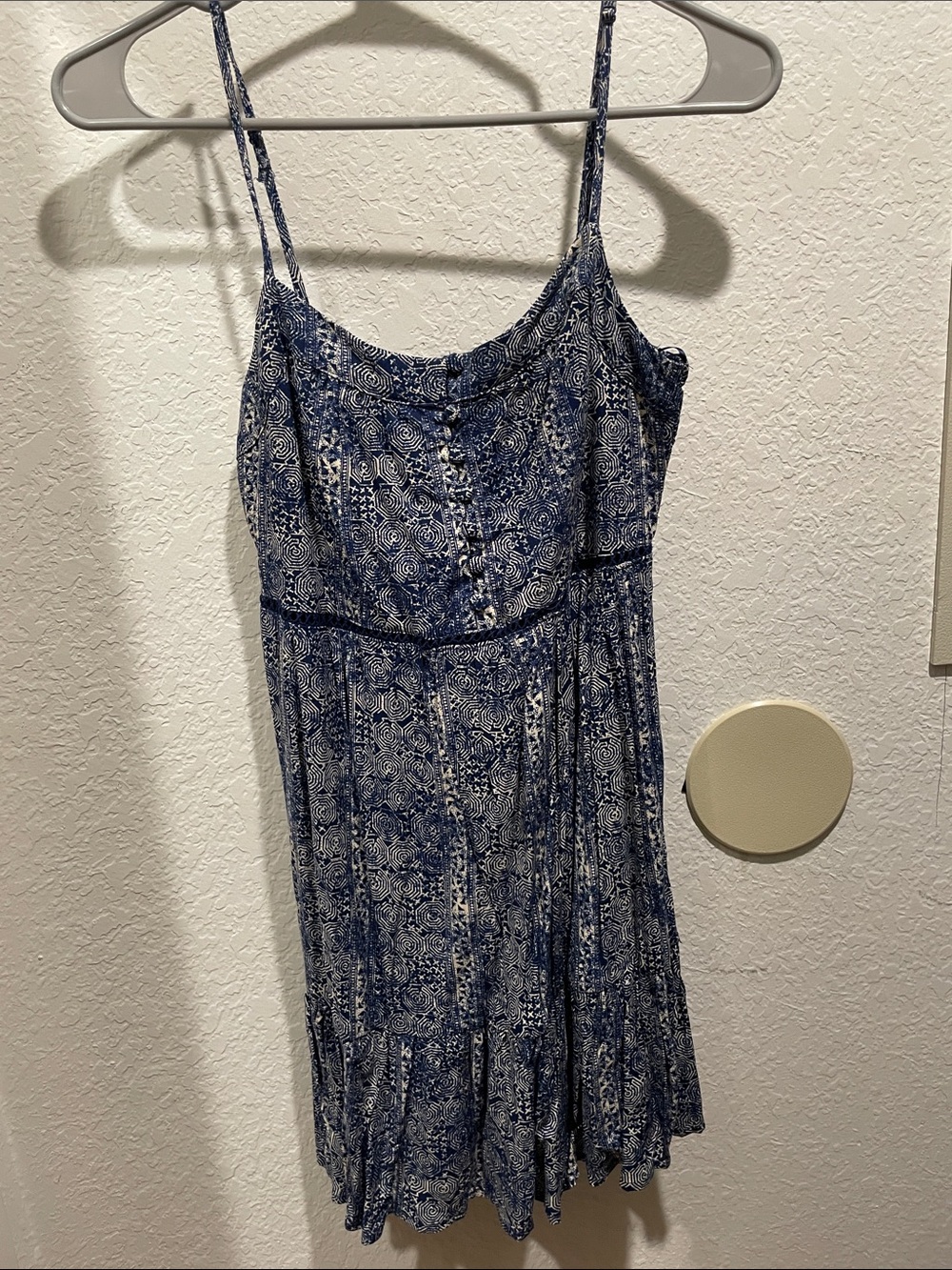 Francesca's Collections Blue Printed Spaghetti-Strap Mini Dress